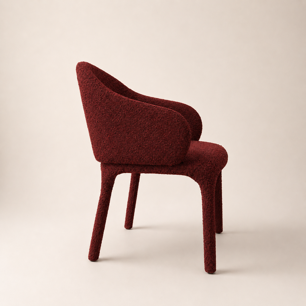 Red textured chair on a beige background