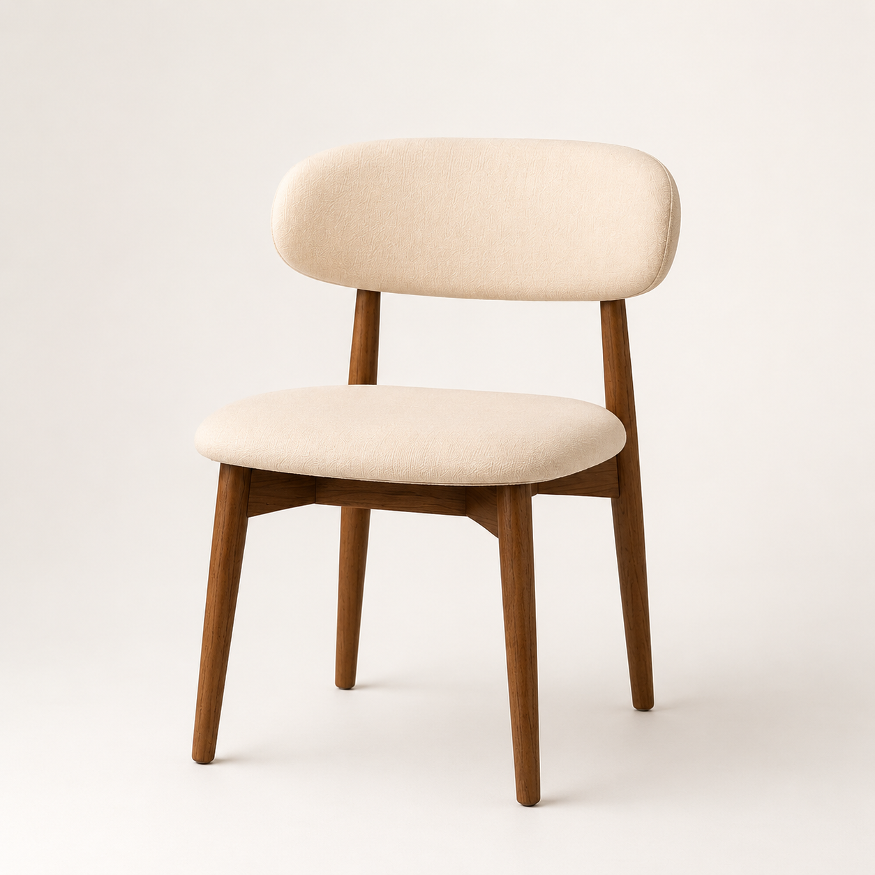 Beige chair with wooden legs on a white background