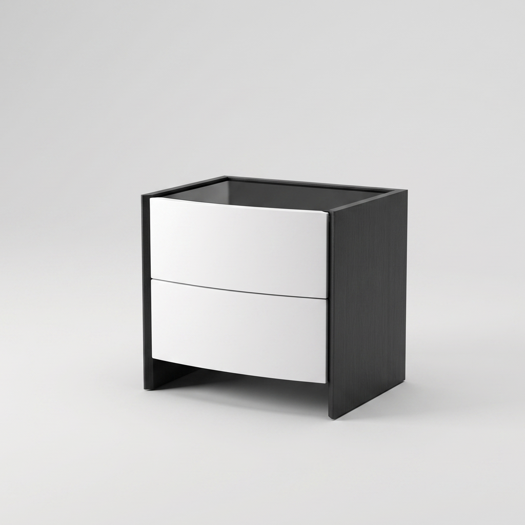 Black and white drawer unit on a light gray background