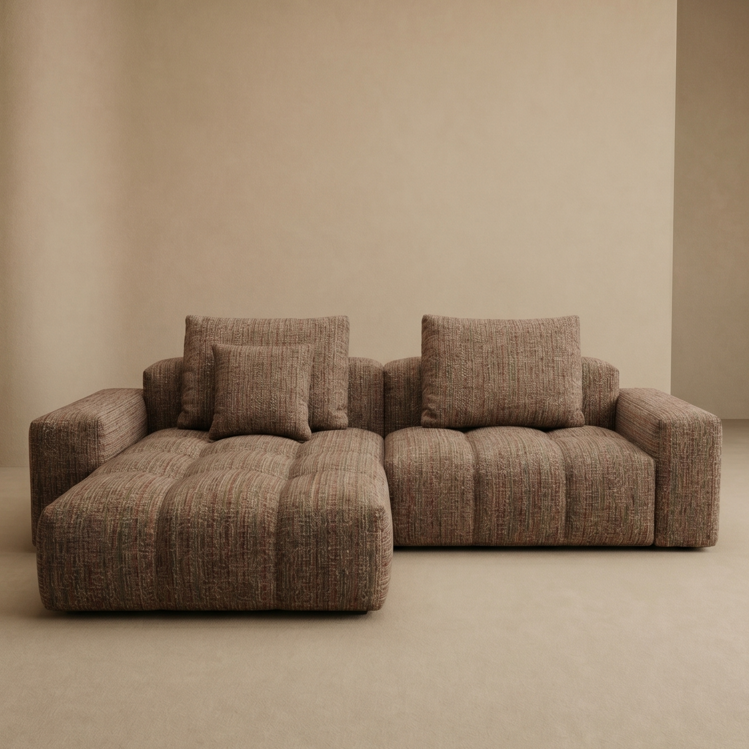 The Furninova Gambit modular sofa in a warm taupe weave