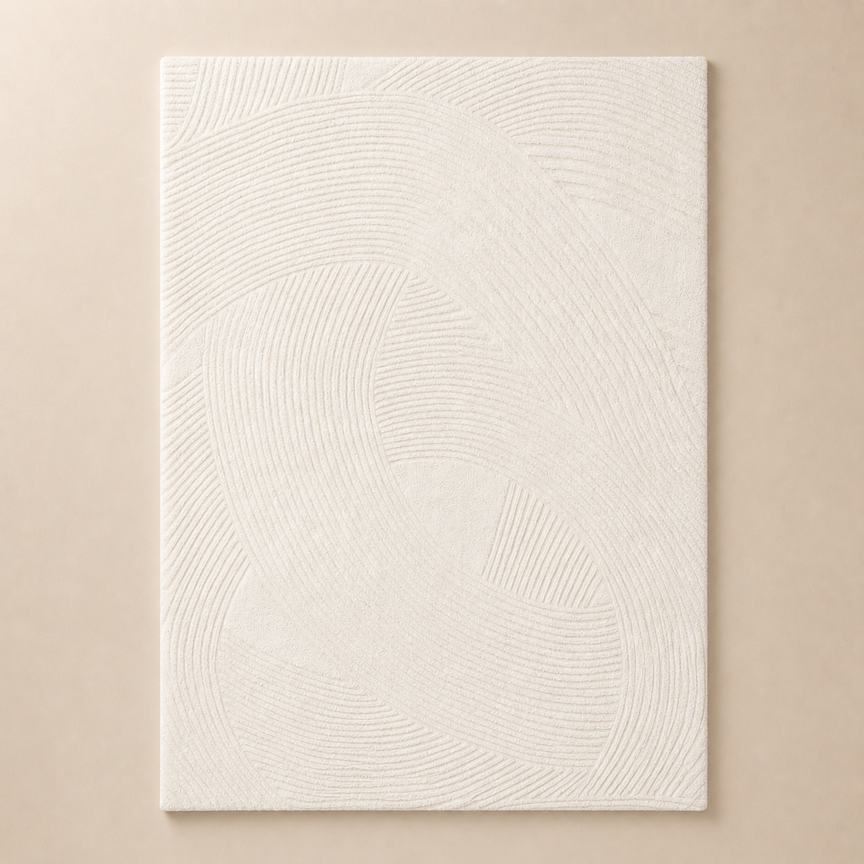 Textured white painting on a beige wall