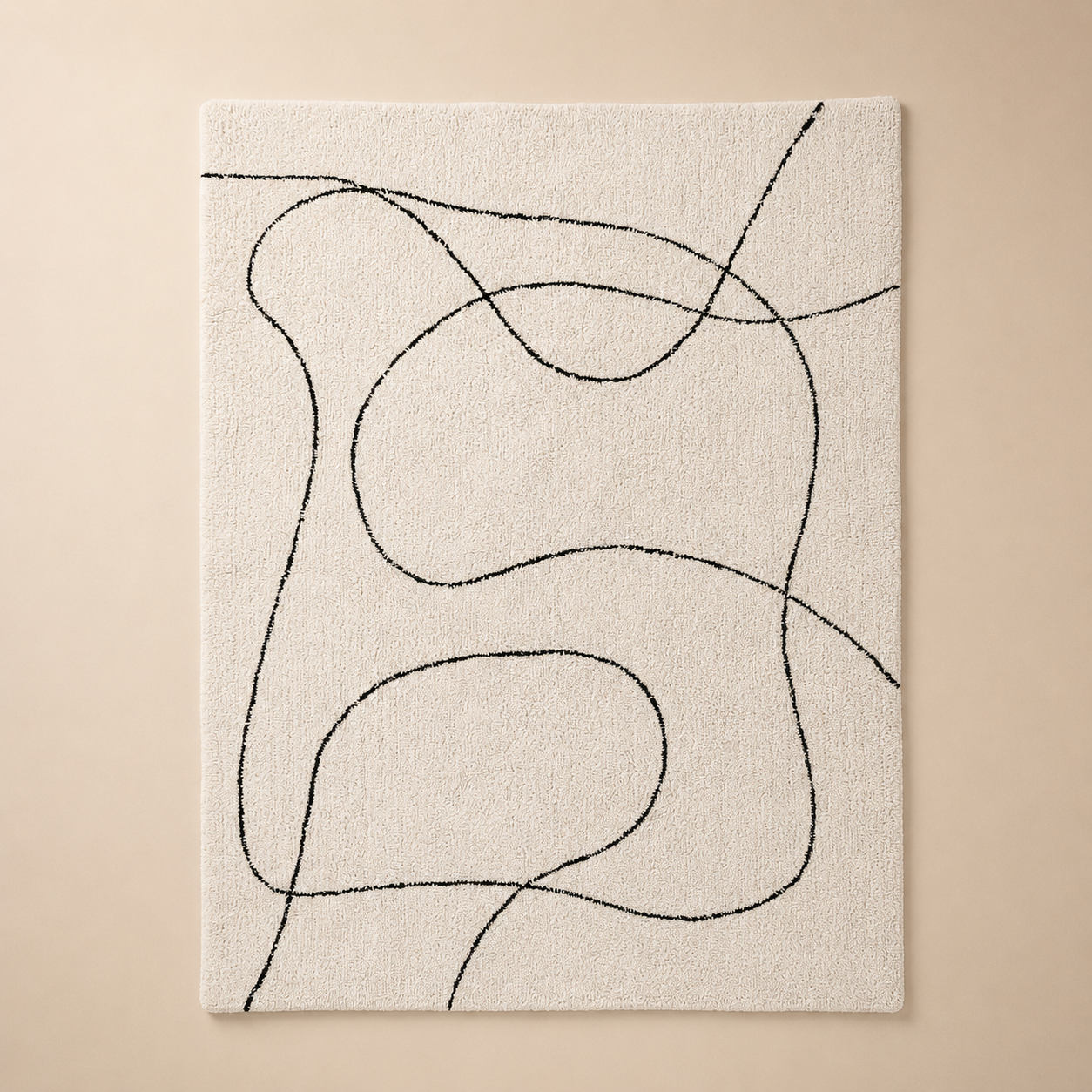 Abstract art piece with black lines on a beige background